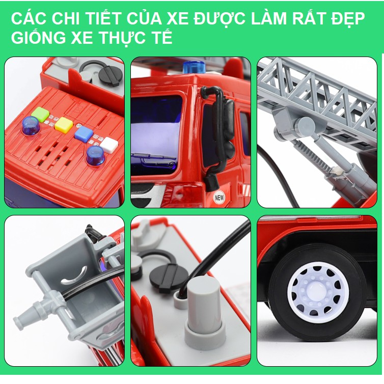 Xe cứu hỏa thang rút phun được nước đồ chơi trẻ em xe tỉ lệ 1:16 xe chạy đà có âm thanh và đèn