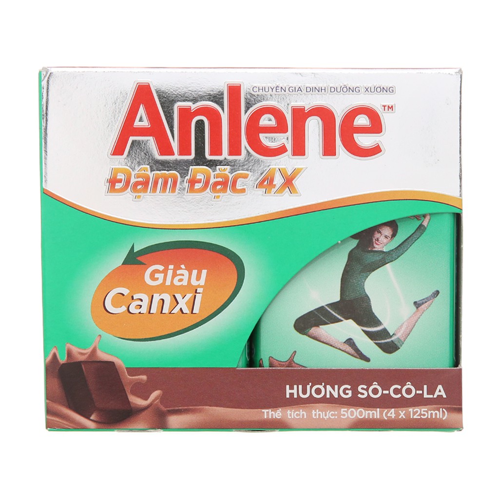 Lốc 4 hộp sữa bột pha sẵn Anlene Đậm đặc 4X socola 125ml