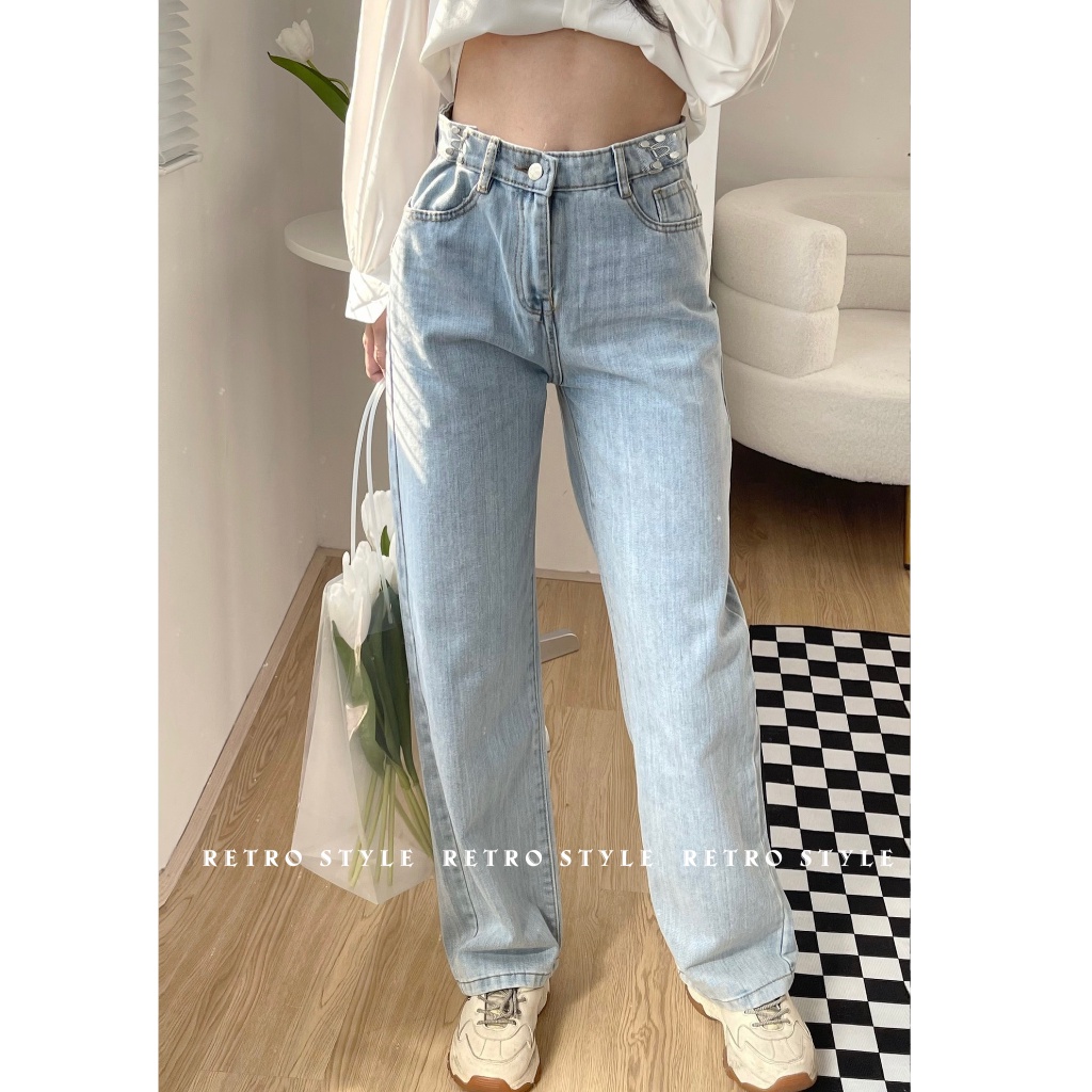 Quần Culottes Jean bò cạp cao năng động Thụng Móc Cài dài 100cm