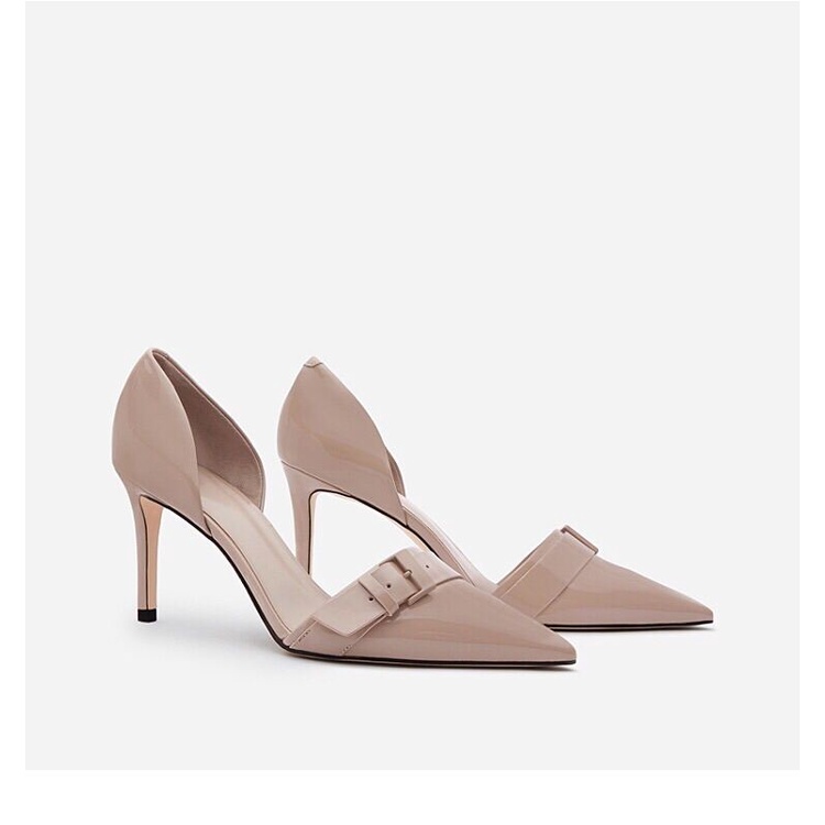 Giày cao gót nữ khoét eo da bóng thiết kế đơn giản có gắn khoá phần mũi thời trang nữ TT45