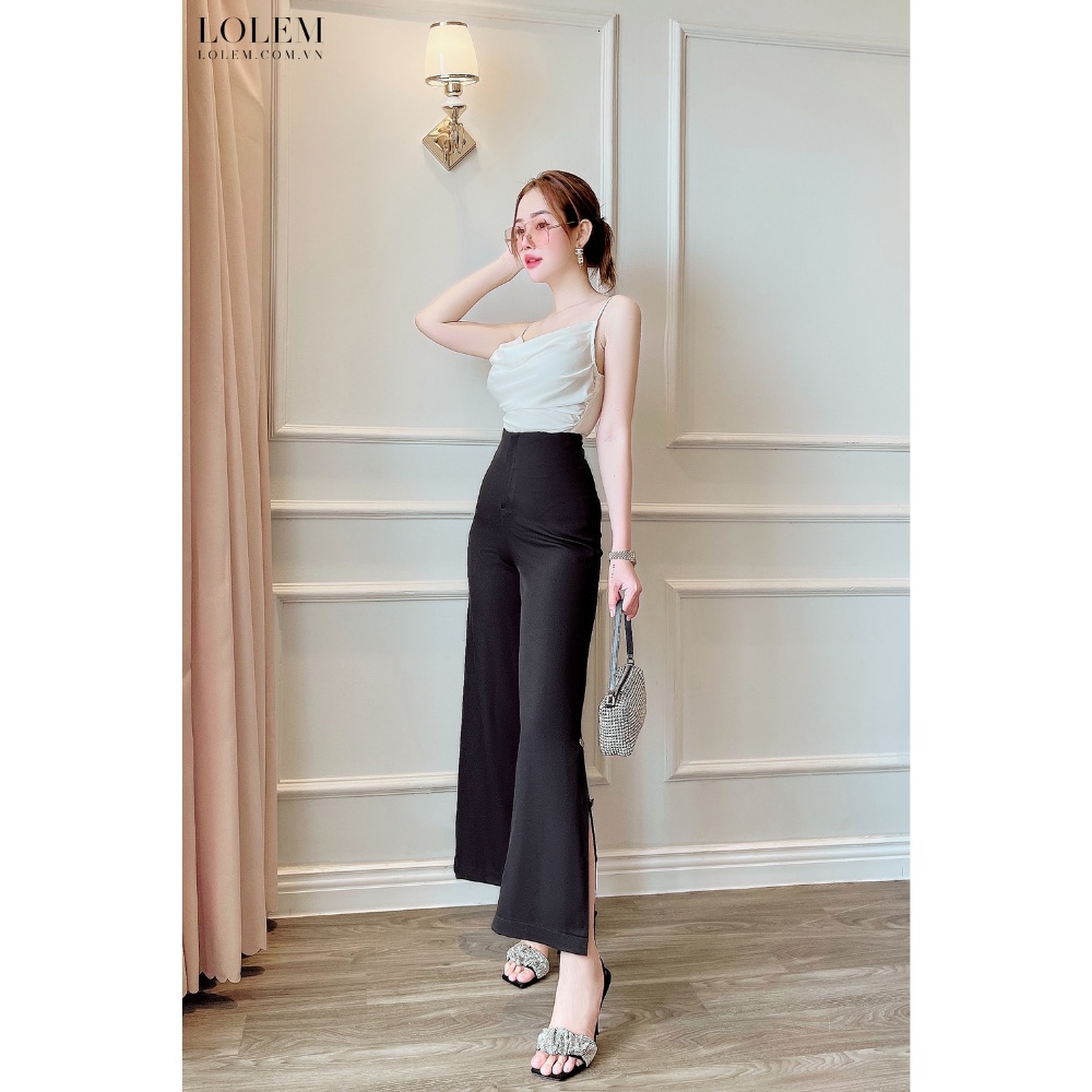 Quần ống suông chéo Ý xẻ lai gấu 4 nút phong cách thanh lịch hiện đại LOLEM CLOTHING QOS036