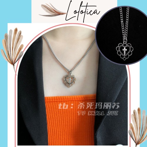 Dây chuyền titan mặt trái tim khắc chữ thập - vòng cổ nữ thánh giá necklace phụ kiện  - Lolotica