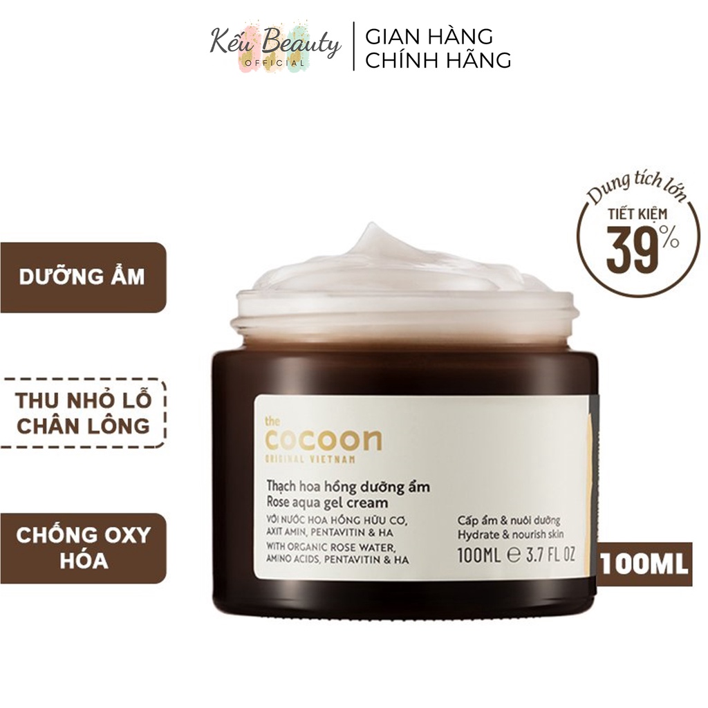 Thạch hoa hồng dưỡng ẩm Cocoon Rose Aqua Gel Cream làm dịu da thu nhỏ lỗ chân lông 100ml