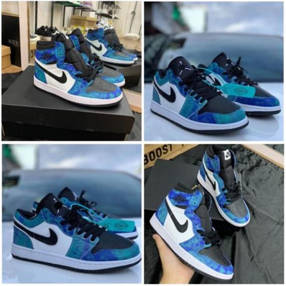 Giày thể thao Jordan cổ cao cổ thấp xanh loang nước biển, giày sneaker JD1 Tie Dye cao cổ thấp cổ nam nữ