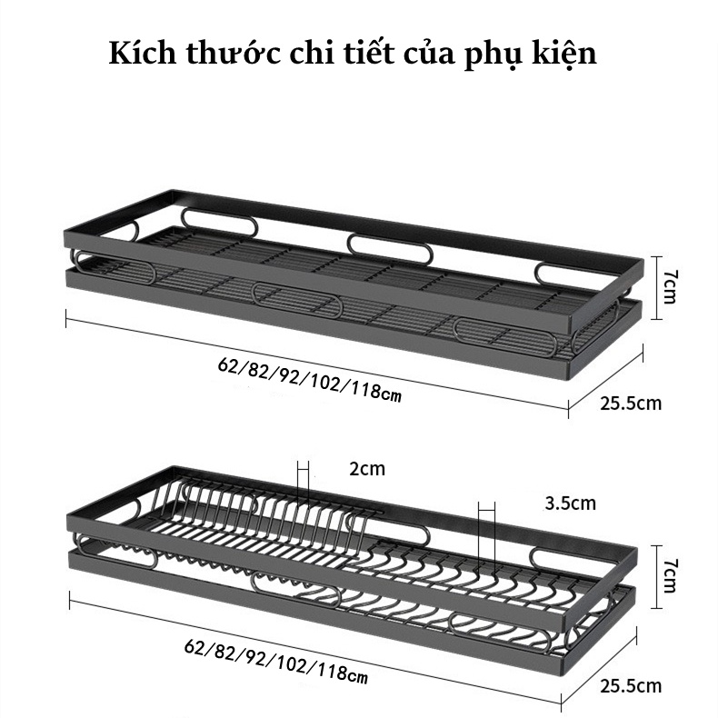 GSlife Kệ Để Bát Đĩa Thép Carbon Đa Năng Giá Để Đồ Chén Đĩa Trên Bồn Rửa Bát Sơn Đen Cao