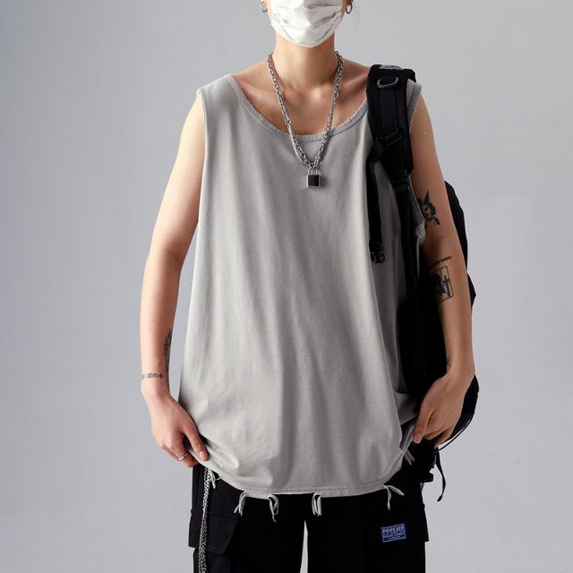 ÁO GYM TANK TOP UNISEX NAM NỮ, ÁO BA LỖ RÁCH GẤU TẠO LAYER TUA RUA