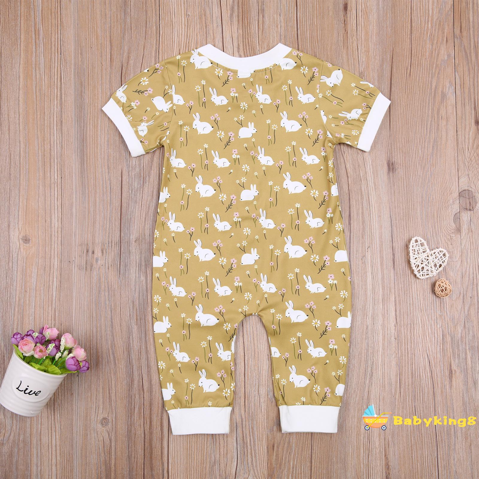 Áo liền quần Ngắn Tay In Họa Tiết Thỏ Và Hoa Màu Xanh Lá Cho Nữ Pft7-Babies