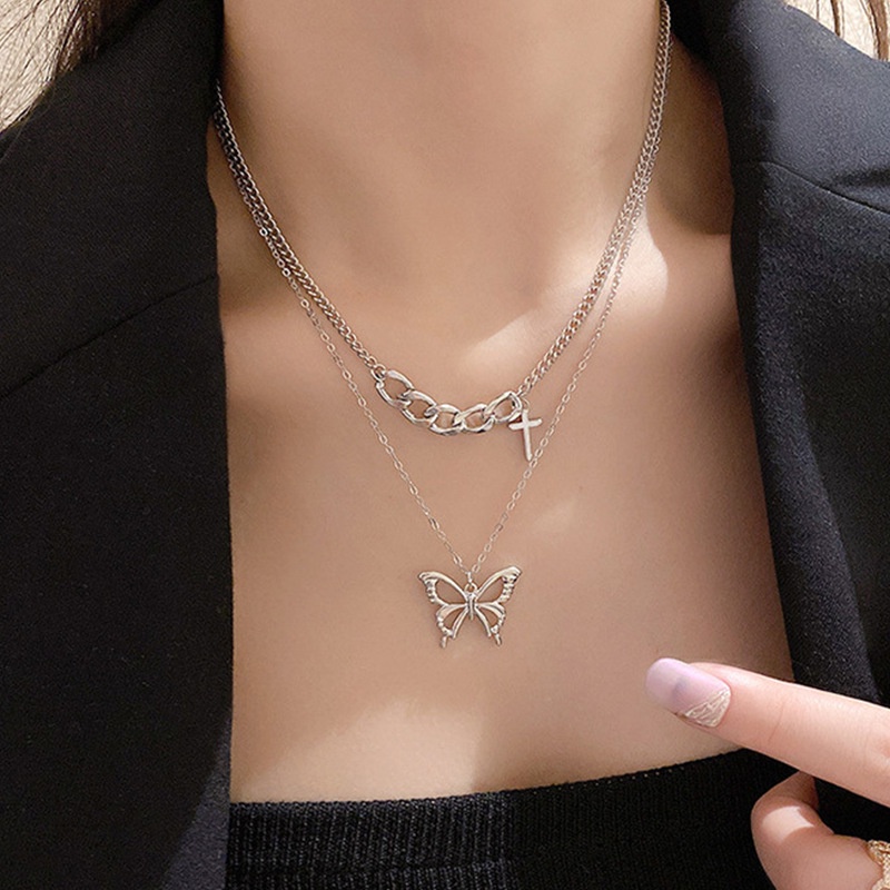 Vòng cổ Nhiều Lớp Mặt Hình Bướm/ Thánh Giá Phong Cách Hip Hop Thời Trang Cho Nữ