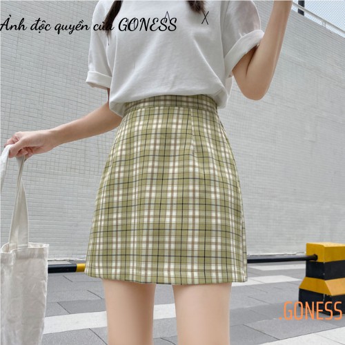 Chân váy caro Goness màu xanh mạ dáng chữ a phong cách Hàn Quốc Goness A441