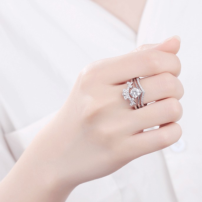 Nhẫn Xi Bạc Đính Đá 3 Trong 1 Hình Vương Miện Sang trọng Cho Nữ - XB-N36 Bảo Ngọc Jewelry