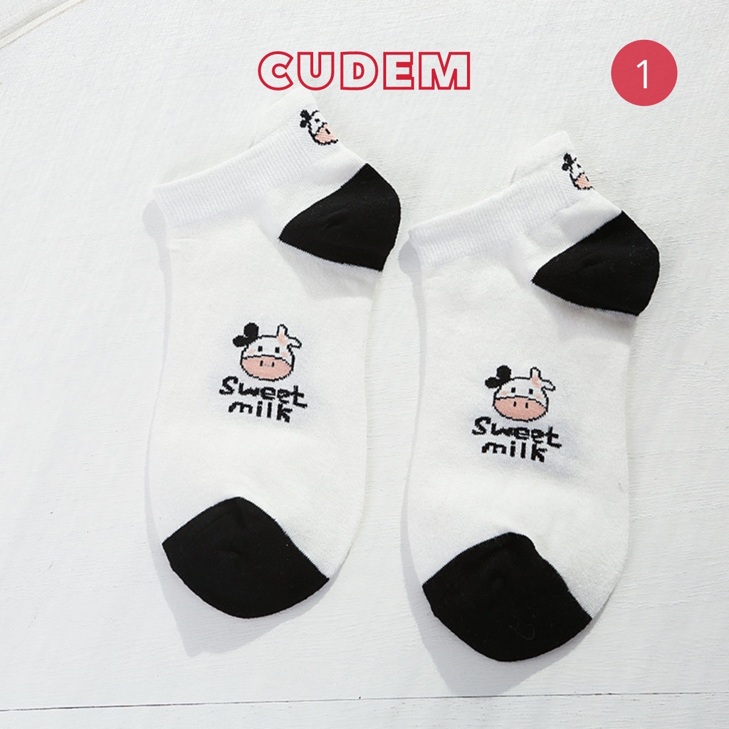Combo 5 đôi tất vớ cổ ngắn cotton họa tiêt bò sữa có đệm gót N6