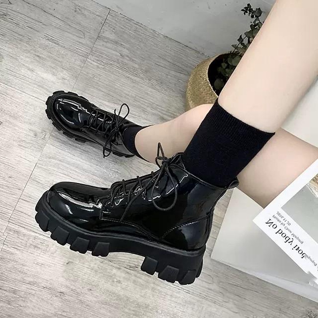 Bốt Nữ / Giày Boots Nữ Da Mềm Buộc Dây Cổ Ngắn Hàng Loại Đẹp - Ảnh Chụp Thật
