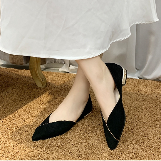 [HÀNG MỚI VỀ] Giầy da nữ mũi nhọn viền hạt - G078