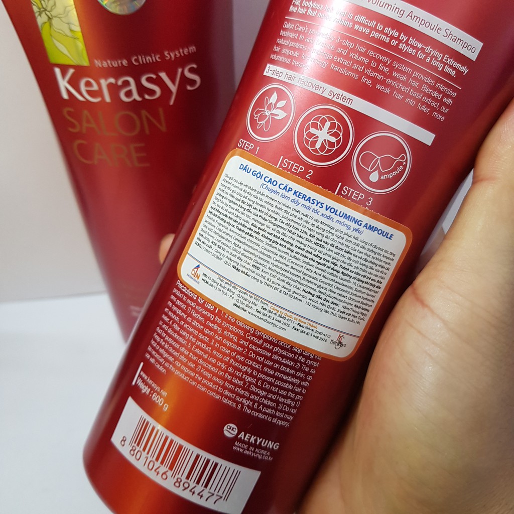 Dầu Gội Dầu Xả Kerasys Salon Care Hàn Quốc chai lùn 600ml