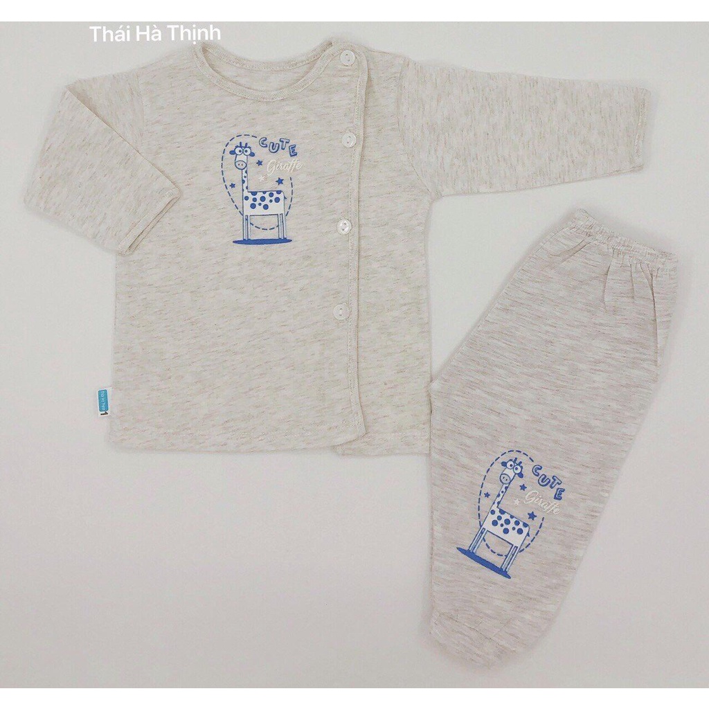 Bộ sơ sinh cúc lệch dài tay cotton cho bé trai gái hàng công ty Thái Hà Thịnh cao cấp