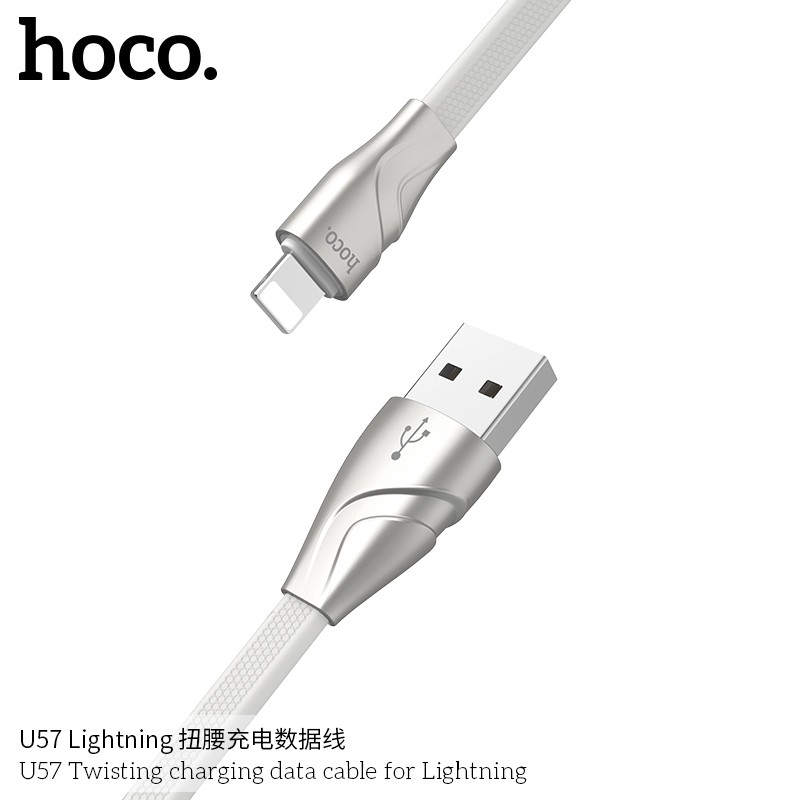 Cáp Sạc Nhanh Iphone Chính Hãng Hoco U57 Chân Lightning 1,2m hợp kim kẽm dây bện TPE chống đứt gẫy