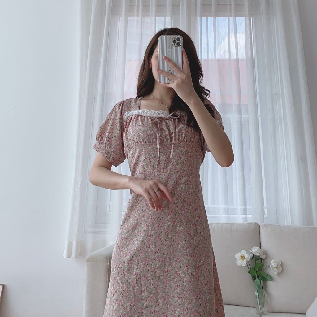 Váy bầu thời trang thiết kế M344 chất lụa hoa freesize từ 45 đến 70kg