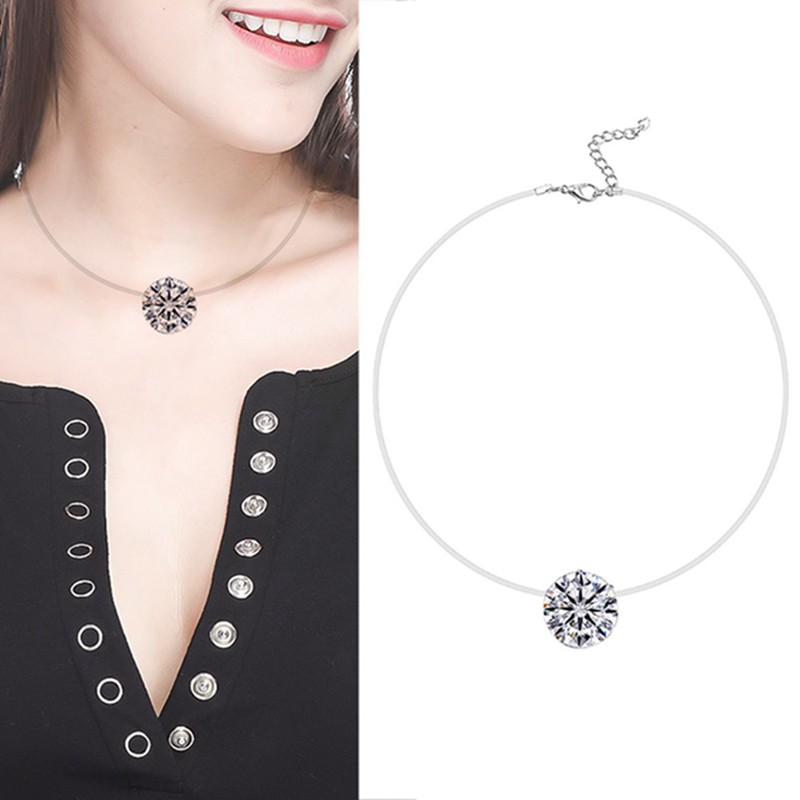 Vòng cổ dây kiểu câu cá vô hình đính đá zircon nhân tạo thời trang đơn giản