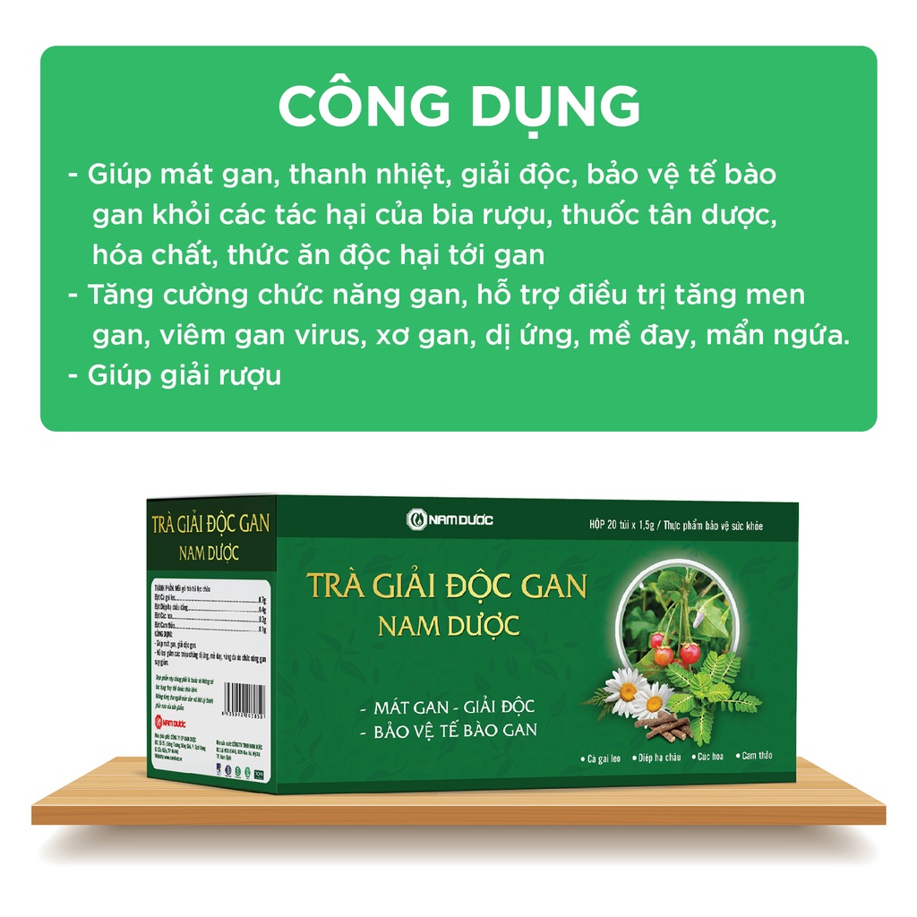 Trà giải độc gan Nam Dược giúp mát gan, tăng cường chức năng gan an toàn, hiệu quả - hộp 20 túi lọc