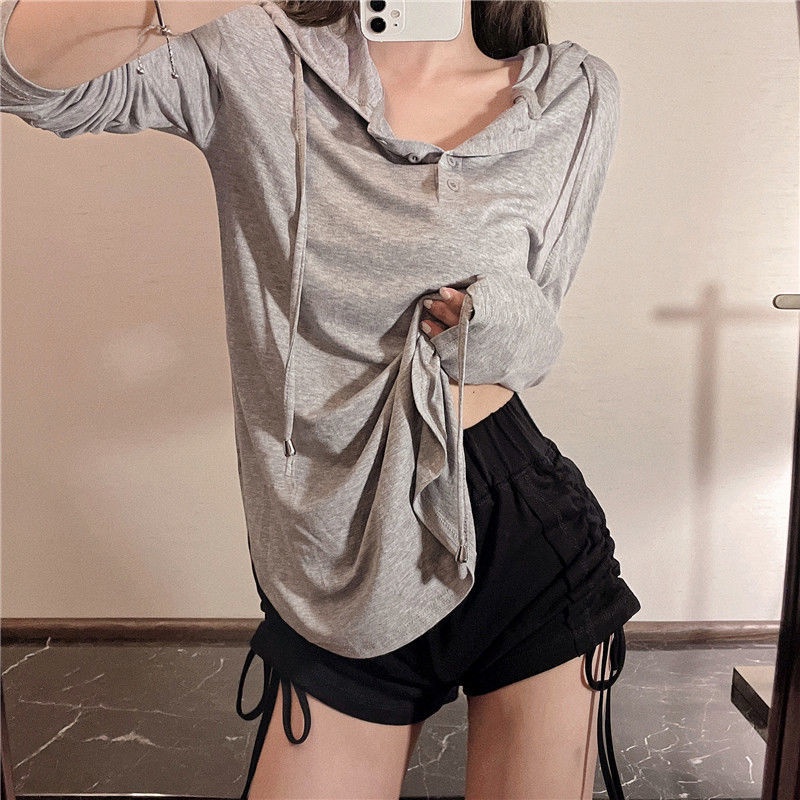2-Piece Set Includes Sun Protector Hoodie + Fashion Drawstring High Waist Shorts For Women | BigBuy360 - bigbuy360.vn