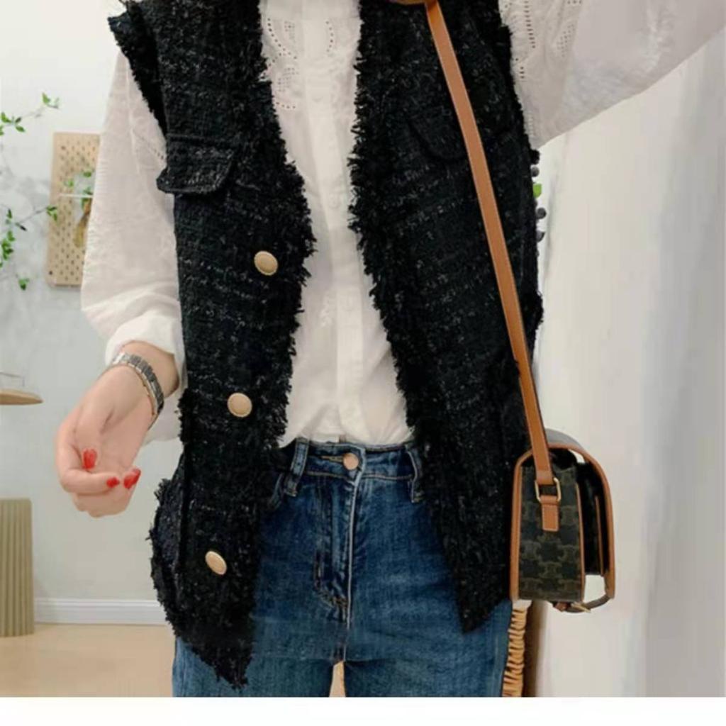 Hot! | Hàng Có Sẵn + Cùng Ngày Áo Khoác Vải Tweed Không Tay Phong Cách Pháp Size S-4XL Thời Trang Xuân Thu Cho Nữ