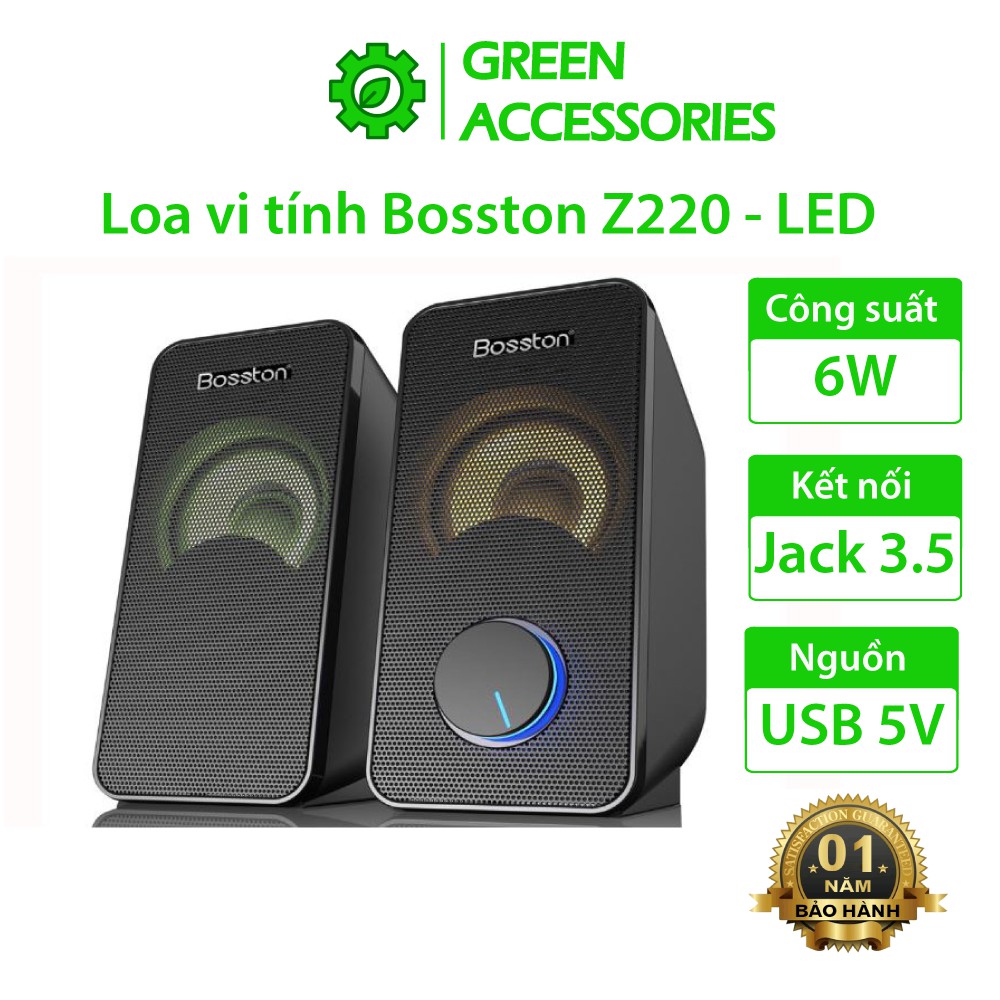 Loa vi tính 2.0 Bosston Z220 có đèn Led RGB âm thanh vượt trội âm bass khỏe công suất 12W, bảo hành chính hãng