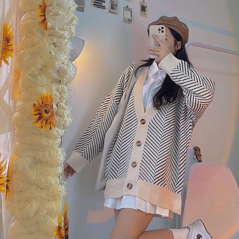 [ÁO CHOÀNG] Cardigan Nữ Dày Dặn, Áo Khoác Len 2 Màu Mix Chân Váy Quần Jeans Siêu Hàn Quốc | BigBuy360 - bigbuy360.vn