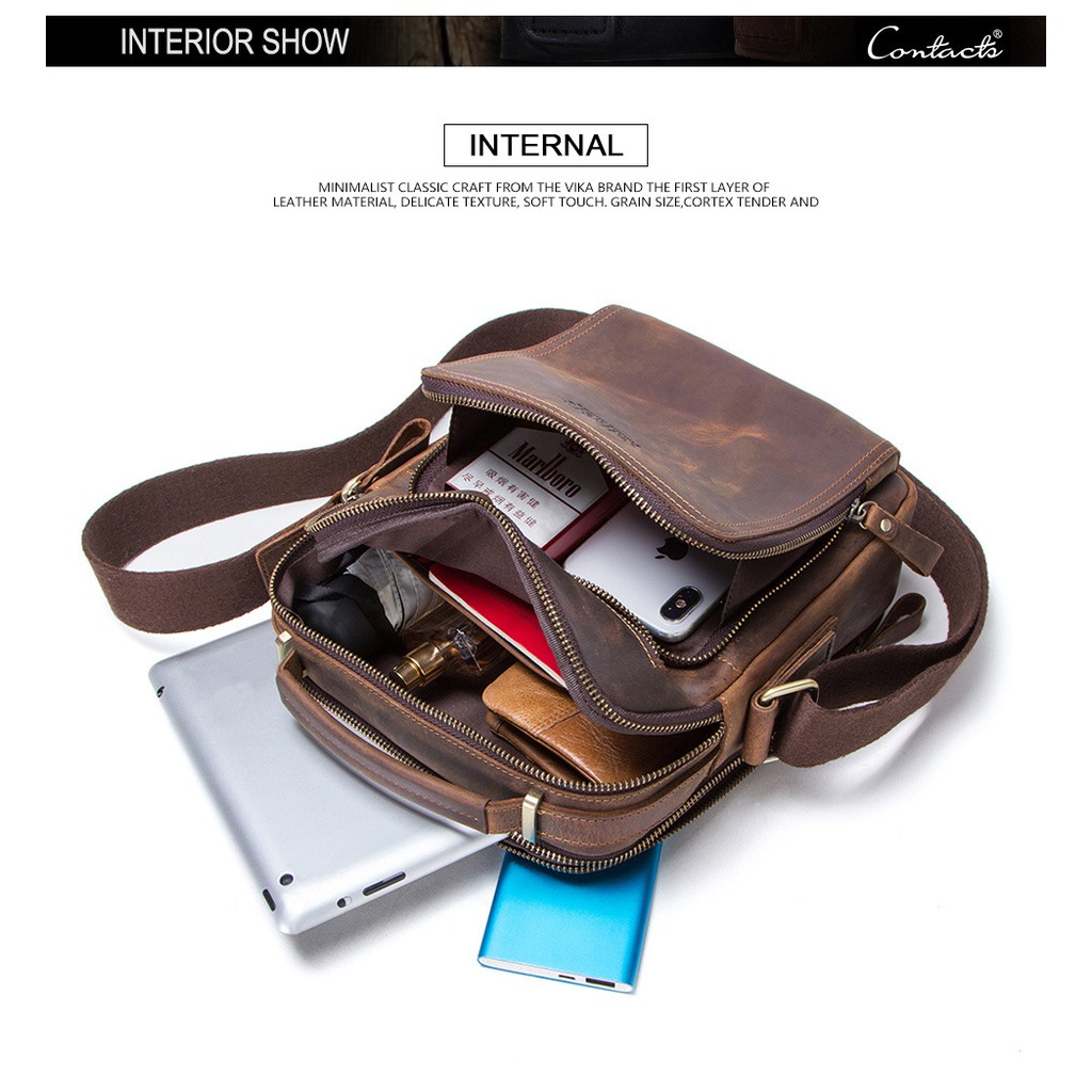 Túi đeo chéo Contact's MB108 bằng da thật thời trang cho nam | BigBuy360 - bigbuy360.vn