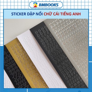 Sticker dán sổ chữ cái tiếng Anh dập nổi màu Trắng/Đen/Ánh kim trang trí độc đáo BMBooks