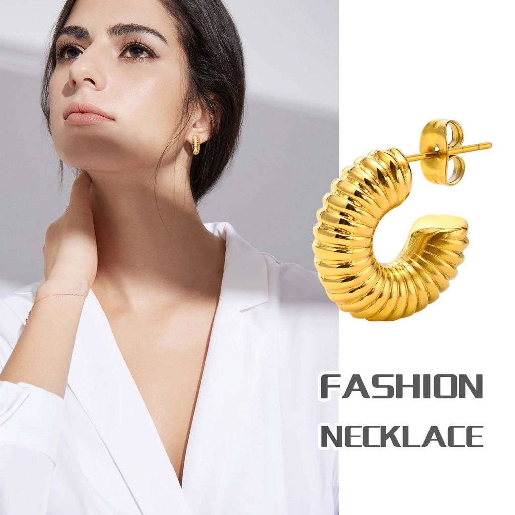 Bông Tai Dạng Vòng Bằng Thép Không Gỉ Thiết Kế Tối Giản Cho Nữ