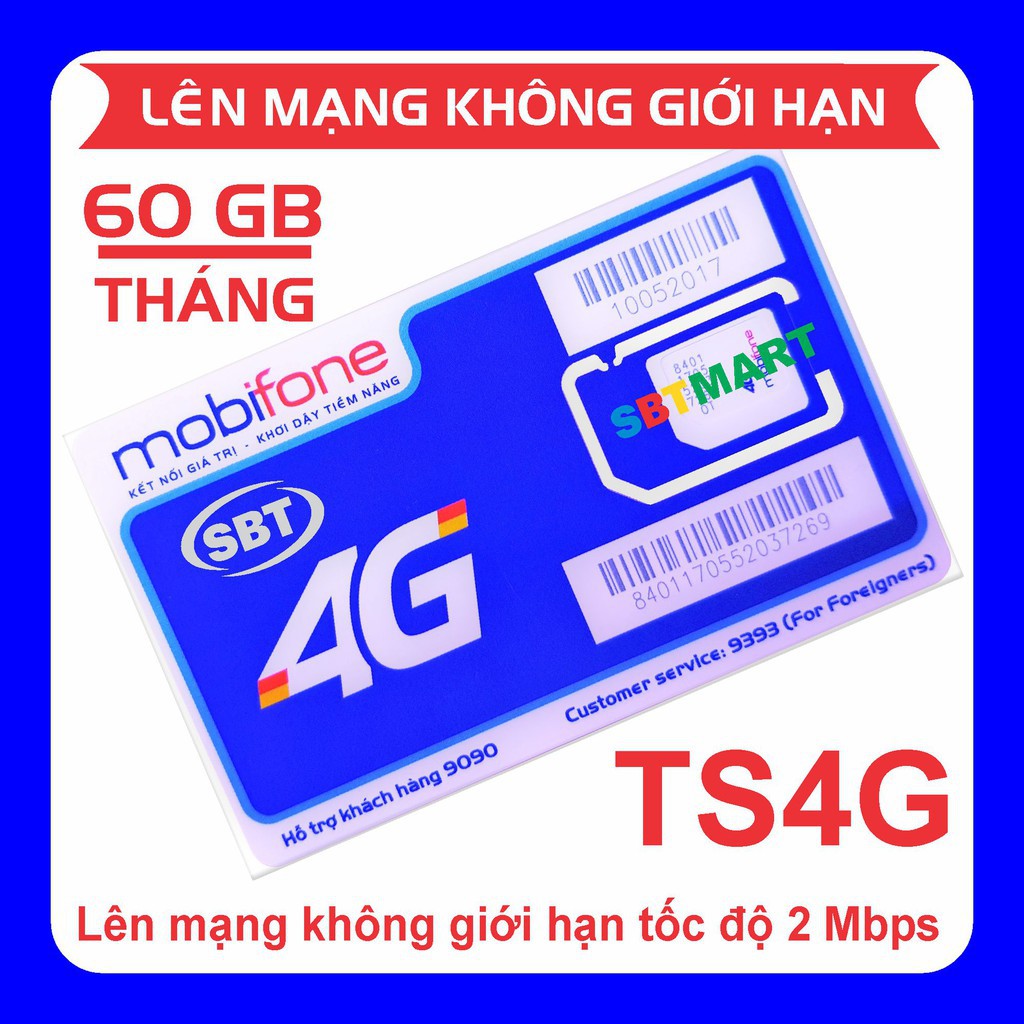 Sim 4G Mobi gói TS4G lên mạng không giới hạn .