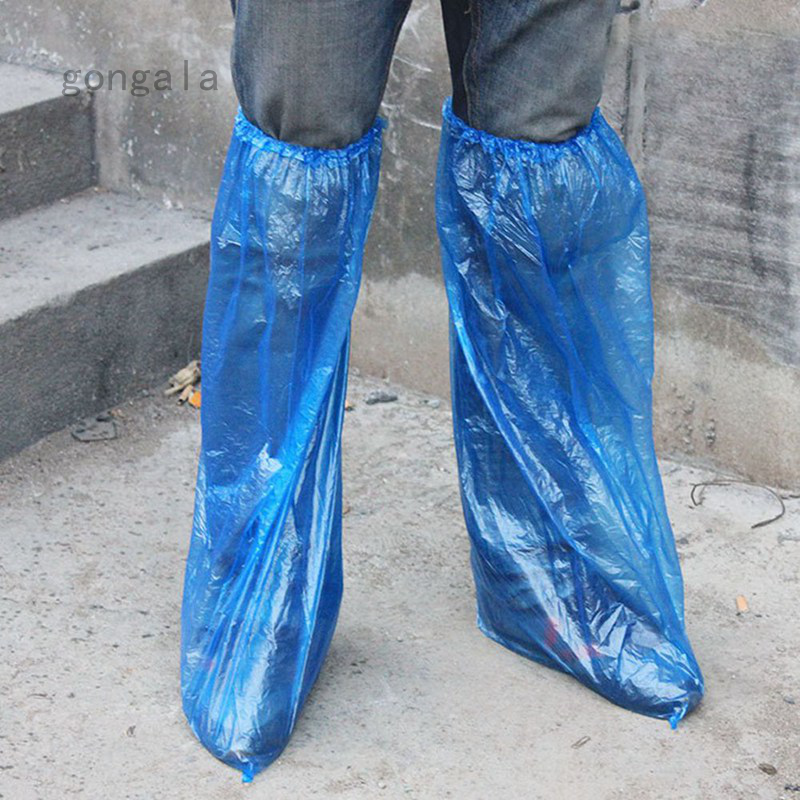 Vỏ bọc giày đi mưa chống trượt dáng dài trong suốt màu xanh dương dùng 1 lần