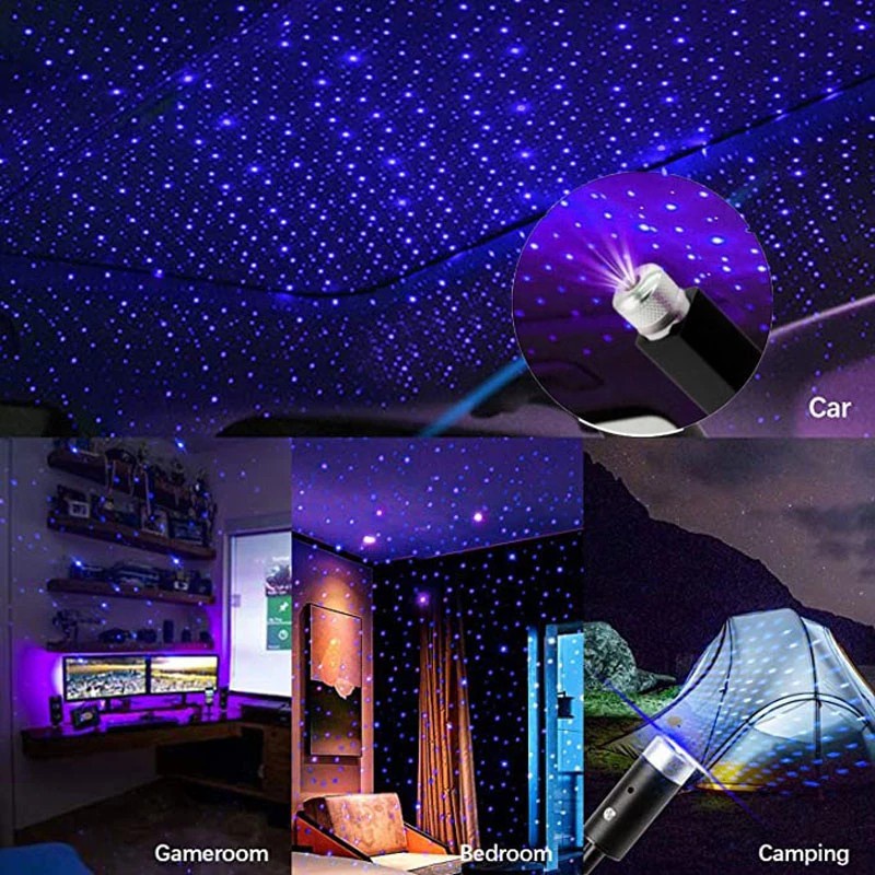 Đèn chiếu LED hình sao xoay 360 độ có cổng USB có thể điều chỉnh để trang trí ô tô phòng ngủ trẻ em