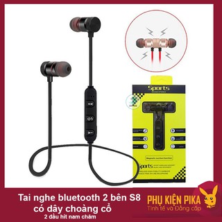 [Mã ELHACE giảm 4% đơn 300K] Tai nghe 2 đầu hít nam châm bluetooth 2 bên S8 có dây choàng cổ màu ngẫu nhiên