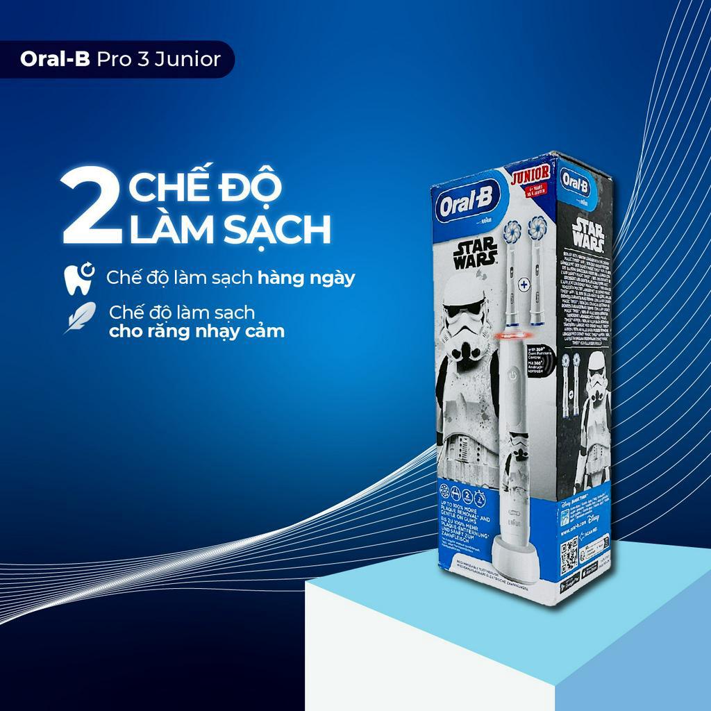 Bàn Chải Điện Trẻ Em Từ 6+ Tuổi Oral-B Pro 3 Junior/Junior Kids 6+, Bàn Chải Điện Cho Bé Trai (StarWars)&amp;Bé Gái (Minnie)