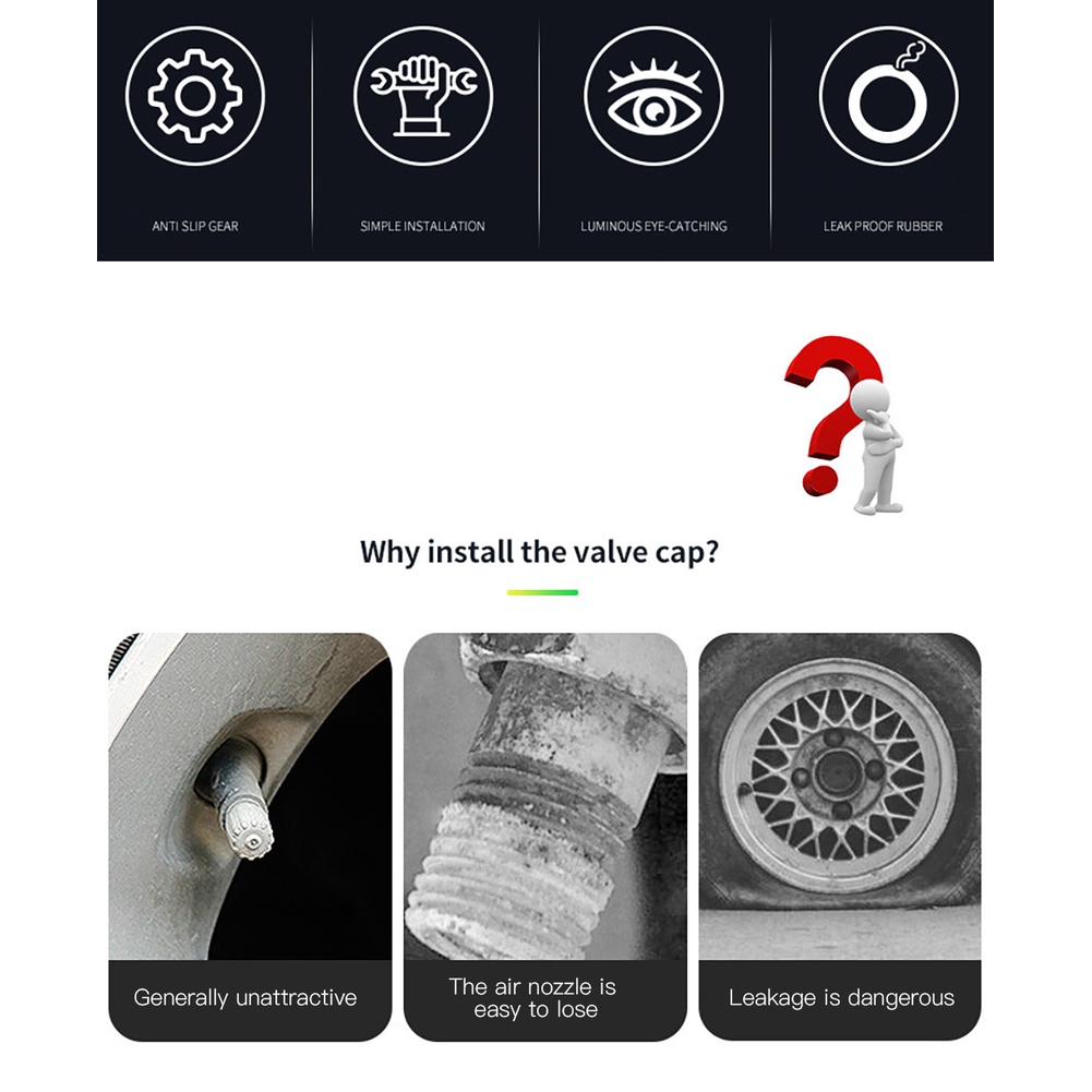 Bộ 4 cái nắp van bánh xe hơi / xe máy / xe tải dạ quang thông dụng