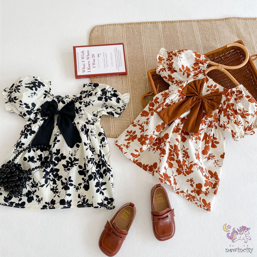 Đầm Công Chúa Cổ Vuông In Hoa Cho Bé Gái