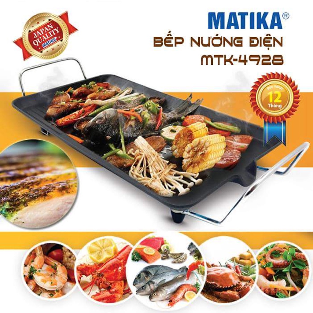 Bếp nướng điện, vỉ nướng điện MatikaMTK-4928 công suất 1500w ,sang trọng ,gọn gàng ,siêu nhẹ tiết kiệm điện năng (BH12T)