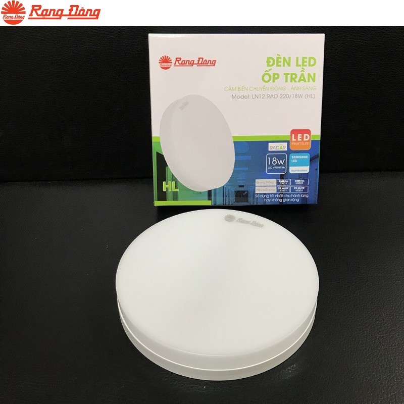 Đèn ốp trần cảm biến chuyển động Rạng Đông 18W Vuông, Tròn. Bản mới nhất 2022 full viền