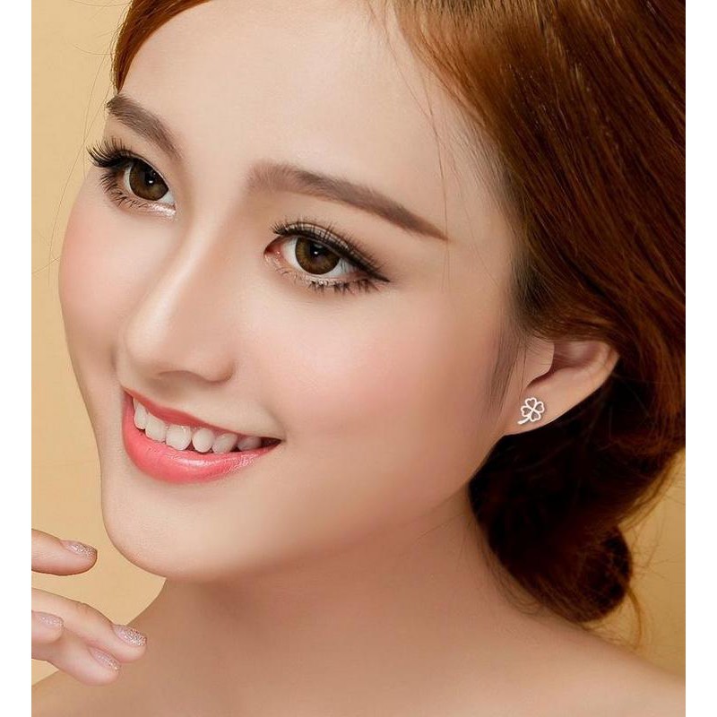 Khuyên tai cỏ 4 lá tứ diệp thảo bông tai bạc phụ kiện nam nữ phong cách Hàn Quốc Unisex