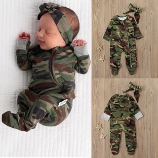 Bộ áo liền quần ngụy trang dài tay Bobora Boys Bộ áo liền quần + Bộ đồ hai mảnh băng đô