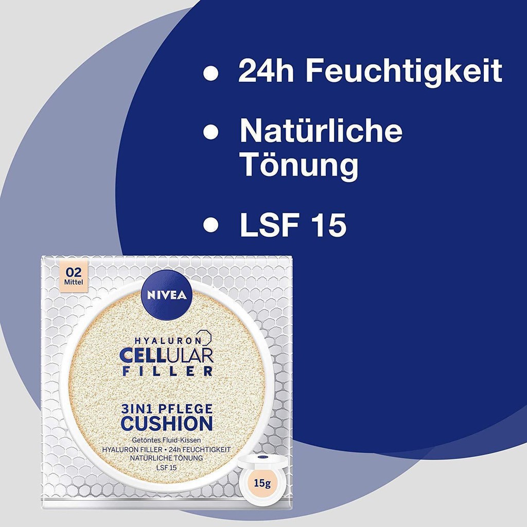[NIVEA CUSHION] PHẤN NƯỚC LÀM CĂNG DA NIVEA HYALURON CELLULAR FILLER 3IN1 PFLEGE CUSHION, SPF15, 15G, HÀNG NỘI ĐỊA ĐỨC | BigBuy360 - bigbuy360.vn