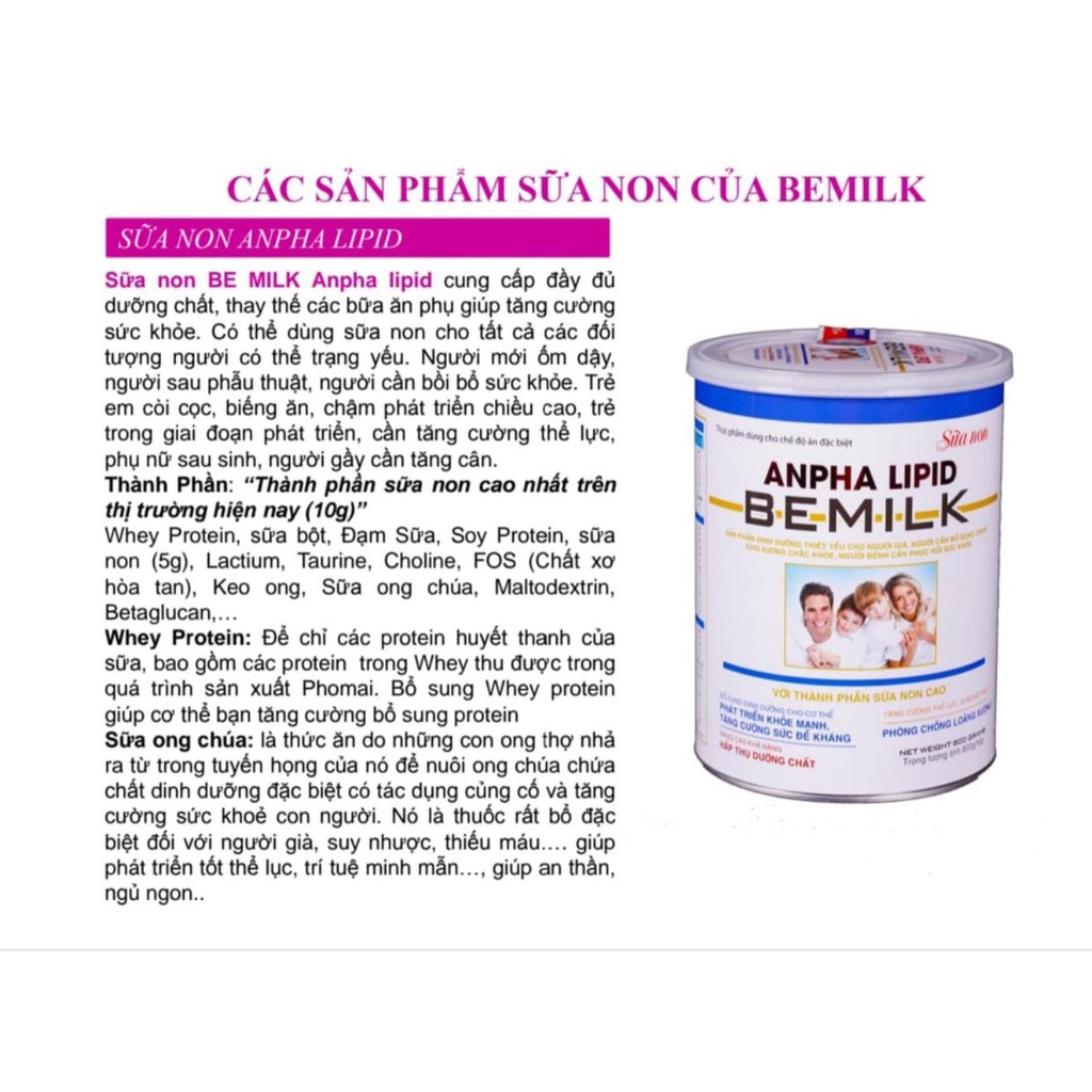 [Chính hãng check mã code] Sữa non Alpha Lipid Be milk duỡng chất thiết yếu&siêu kháng thể,thay thế bữa ăn phụ