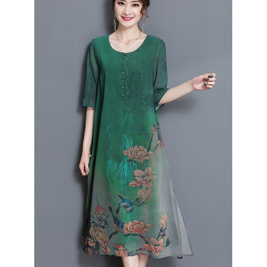 (hình thật Đầm suông xanh họa tiết hoa chim hàng nhập cao cấp siêu sang (ngoài đẹp hơn hinh thật ạ) MÃ QP23086295mlxl