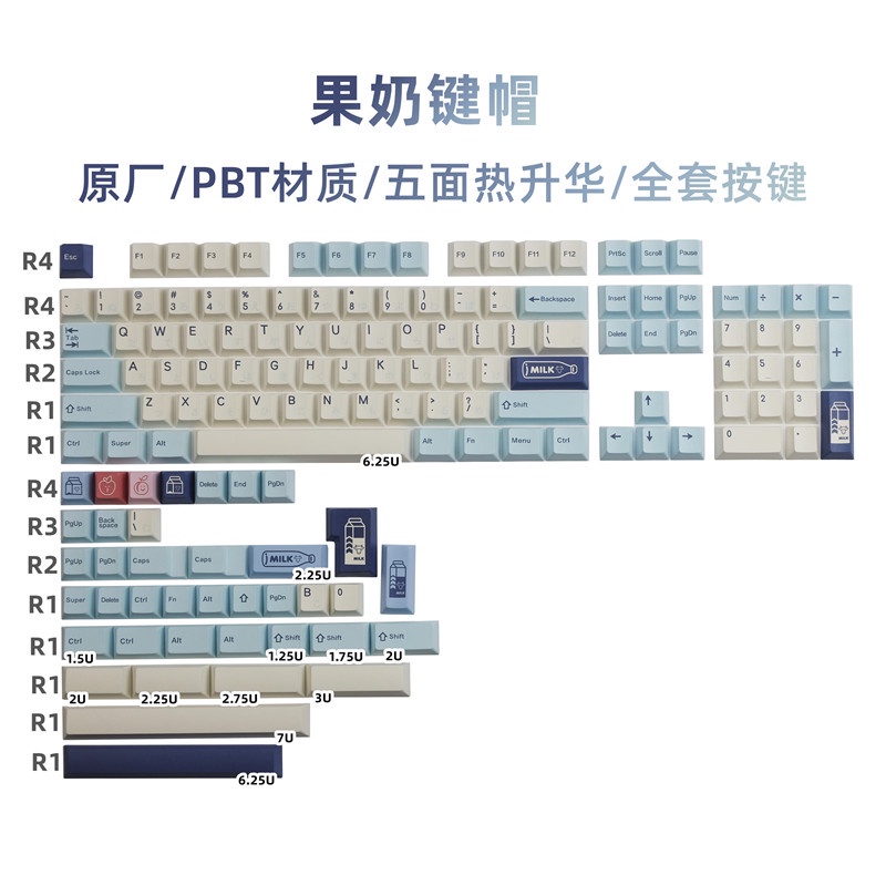 GMK Fruity Milk keycaps, 140 phím keycaps Cherry Profile DYE-SUB Cá nhân hóa GMK Keycaps cho bàn phím cơ