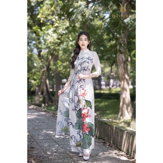 Áo dài trắng hoa sen - Thời trang nữ H&H Luxury