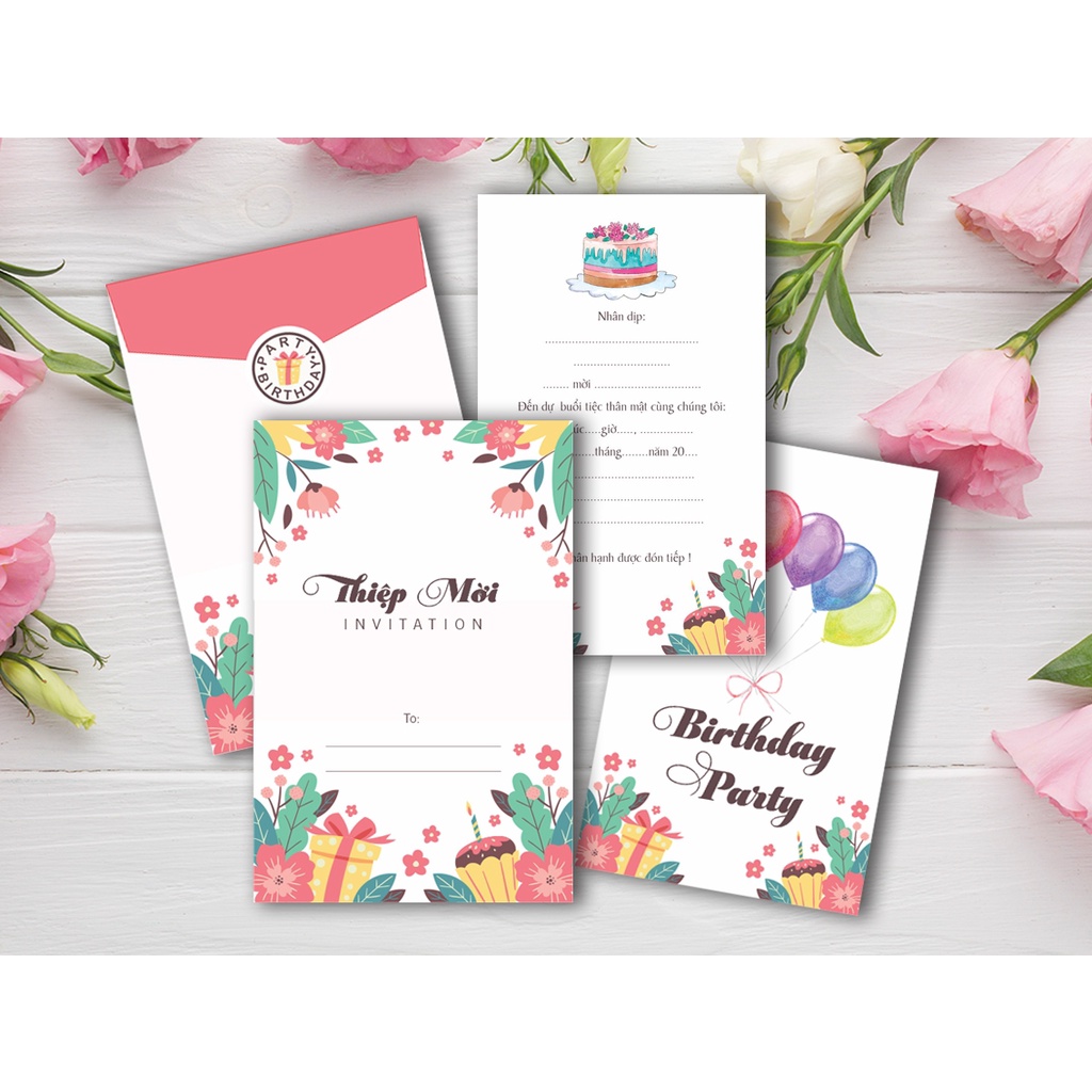 Combo 20 thiệp mời sinh nhật lót đơn các loại -  viết tay