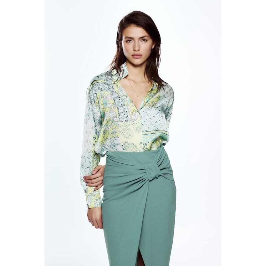 Zara Morocco full tag - Áo Zara sơ mi lụa xanh mát AH01SMLG41N10