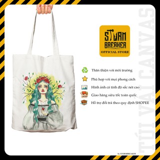Túi Tote Vải Canvas In Hình Ulzzang Girl Có Khóa Kéo phong cách Ulzzang