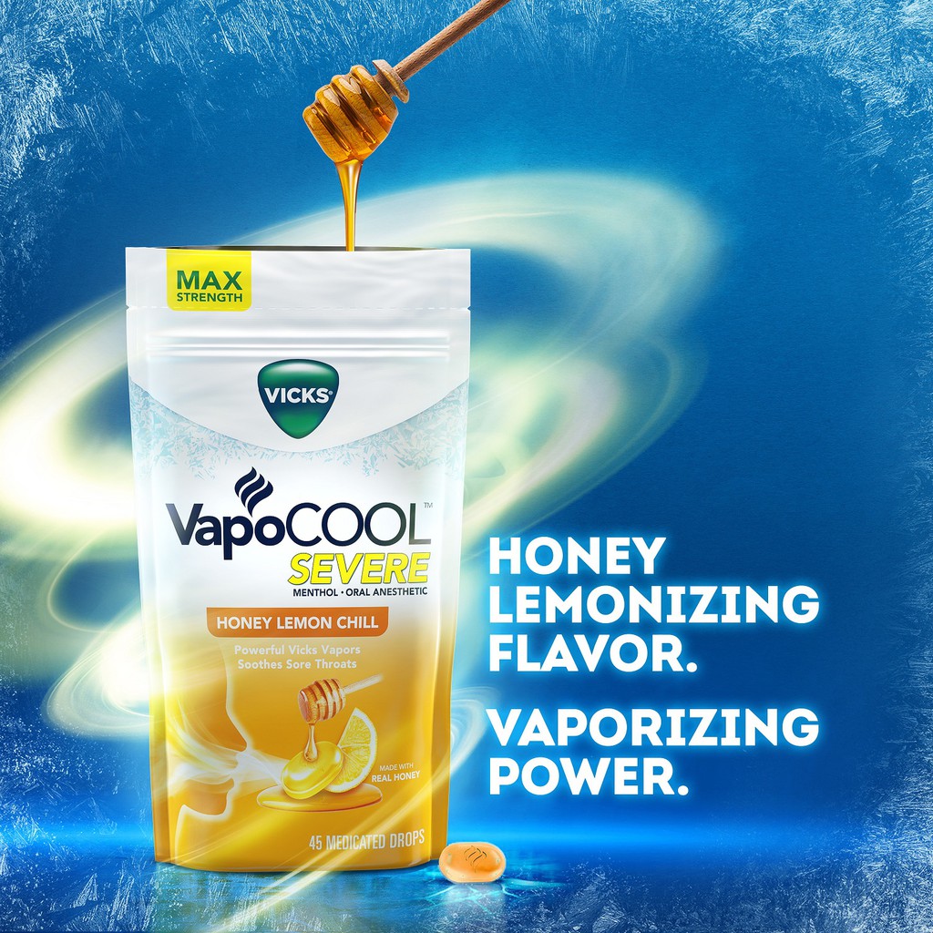 Viên ngậm Vicks VapoCOOL Honey Lemon - 45 viên